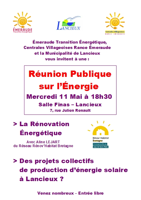 Réunion publique à Lancieux le Mercredi 11 Mai à 18h30